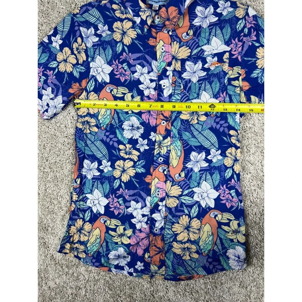 Tommy Bahama Kids Hawaiian Shirt Parrot Floral Blue Youth 14 16